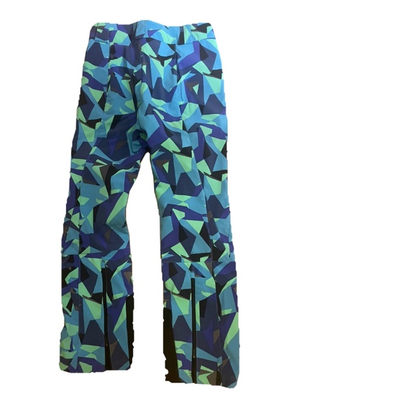 Spyder Winner Tailored Fit women's ski pants in a blue and green geometric print - Picture 2 of 3